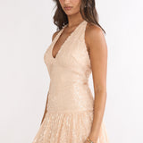 Luna Bloom Bubble Hem Mini Dress Sequin Champagne