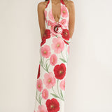 Vale 3D Flower Halter Maxi Dress Floral