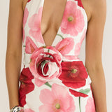 Vale 3D Flower Halter Maxi Dress Floral