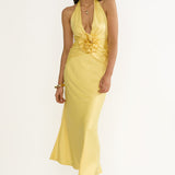 Vale 3D Flower Halter Maxi Dress Sunflower