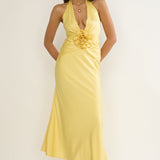 Vale 3D Flower Halter Maxi Dress Sunflower