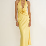 Vale 3D Flower Halter Maxi Dress Sunflower