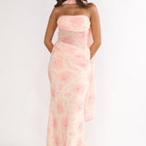 Unforgettable Day Drape Waist Strapless Maxi Dress Roses Floral