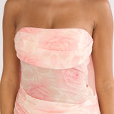 Unforgettable Day Drape Waist Strapless Maxi Dress Roses Floral
