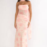 Unforgettable Day Drape Waist Strapless Maxi Dress Roses Floral