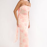 Unforgettable Day Drape Waist Strapless Maxi Dress Roses Floral