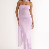 Unforgettable Day Drape Waist Strapless Maxi Dress Lilac