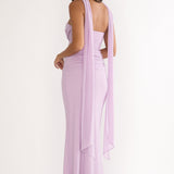 Unforgettable Day Drape Waist Strapless Maxi Dress Lilac