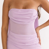 Unforgettable Day Drape Waist Strapless Maxi Dress Lilac