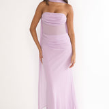 Unforgettable Day Drape Waist Strapless Maxi Dress Lilac