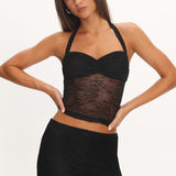 Sugarberry Lace Halter Top Black