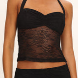 Sugarberry Lace Halter Top Black