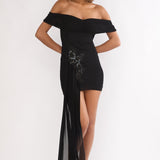Dahlisse Off-Shoulder Sash Mini Dress Black