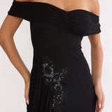Dahlisse Off-Shoulder Sash Mini Dress Black