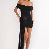 Dahlisse Off-Shoulder Sash Mini Dress Black