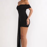 Dahlisse Off-Shoulder Sash Mini Dress Black