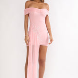 Dahlisse Off-Shoulder Sash Mini Dress Blush