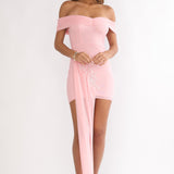 Dahlisse Off-Shoulder Sash Mini Dress Blush
