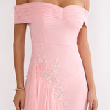 Dahlisse Off-Shoulder Sash Mini Dress Blush