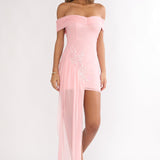 Dahlisse Off-Shoulder Sash Mini Dress Blush