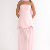 Poema Scalloped Sheer Hem Maxi Dress Pink