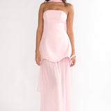 Poema Scalloped Sheer Hem Maxi Dress Pink
