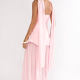 Poema Scalloped Sheer Hem Maxi Dress Pink