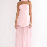 Poema Scalloped Sheer Hem Maxi Dress Pink