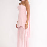 Poema Scalloped Sheer Hem Maxi Dress Pink