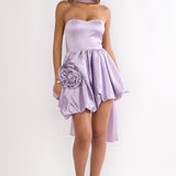 Lilianne Rosette Bubble Hem Mini Dress Lilac