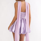 Lilianne Rosette Bubble Hem Mini Dress Lilac