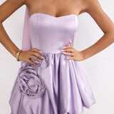 Lilianne Rosette Bubble Hem Mini Dress Lilac