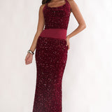 Cabernet Halter Maxi Dress Sequin Wine