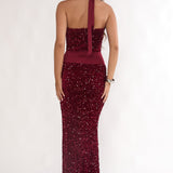 Cabernet Halter Maxi Dress Sequin Wine