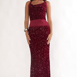 Cabernet Halter Maxi Dress Sequin Wine