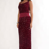 Cabernet Halter Maxi Dress Sequin Wine