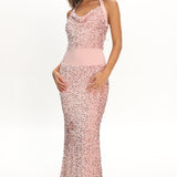 Cabernet Halter Maxi Dress Sequin Pink