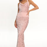 Cabernet Halter Maxi Dress Sequin Pink