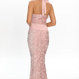 Cabernet Halter Maxi Dress Sequin Pink