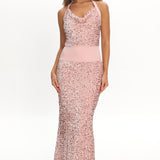 Cabernet Halter Maxi Dress Sequin Pink
