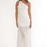 Angel Eye One Shoulder Maxi Dress Embellished White