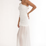 Angel Eye One Shoulder Maxi Dress Embellished White