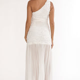 Angel Eye One Shoulder Maxi Dress Embellished White