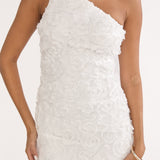 Angel Eye One Shoulder Maxi Dress Embellished White