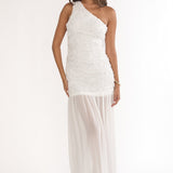 Angel Eye One Shoulder Maxi Dress Embellished White