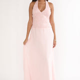Blushing Belle Embellished Halter Maxi Dress Blush