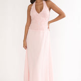 Blushing Belle Embellished Halter Maxi Dress Blush
