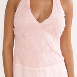 Blushing Belle Embellished Halter Maxi Dress Blush