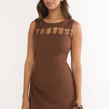 Your Knowing Cut-Out Bead Neckline Mini Dress Chocolate