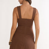 Your Knowing Cut-Out Bead Neckline Mini Dress Chocolate